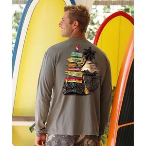 Crazy Shirts Long Sleeve T Shirt Men's Size L Aloha Hawaii Graphic Print Gray